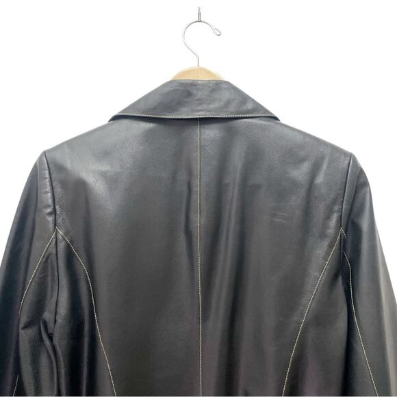 Vintage Classiques Entier Black Leather 3-Button Blazer Lasercut Trim Sz 10 Y2K - Picture 11 of 15